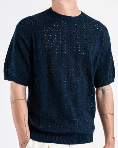 GIANNI LUPO T shirt in maglia traforata a mezza manica GL35211 Navy 3 Nuovi Arrivi