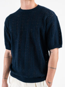 GIANNI LUPO T-shirt in maglia traforata a mezza manica GL35211 Navy (4)