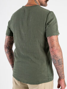 IMPERIAL T-shirt effetto lino con collo a taglio vivo T84063008 Army (1)