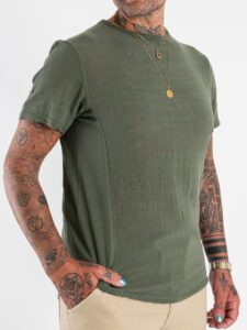 IMPERIAL T-shirt effetto lino con collo a taglio vivo T84063008 Army (3)