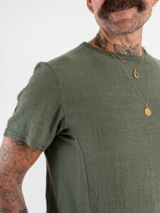 IMPERIAL T-shirt effetto lino con collo a taglio vivo T84063008 Army (4)