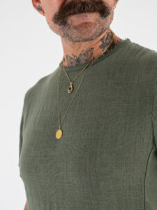 IMPERIAL T-shirt effetto lino con collo a taglio vivo T84063008 Army (6)
