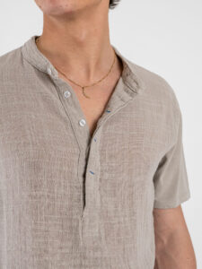 IMPERIAL T-shirt serafino effetto lino con retro in cotone liscio T84063006 Beige (4)