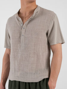 IMPERIAL T-shirt serafino effetto lino con retro in cotone liscio T84063006 Beige (5)