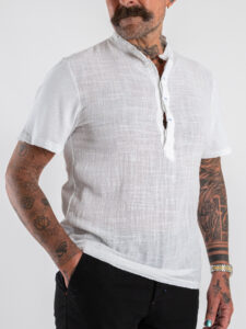 IMPERIAL T-shirt serafino effetto lino con retro in cotone liscio T84063006 Bianca (3)