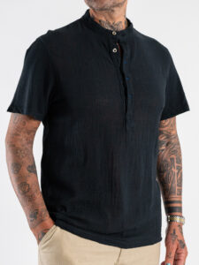 IMPERIAL T-shirt serafino effetto lino con retro in cotone liscio T84063006 Nero (3)