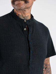 IMPERIAL T-shirt serafino effetto lino con retro in cotone liscio T84063006 Nero (4)