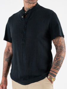 IMPERIAL T-shirt serafino effetto lino con retro in cotone liscio T84063006 Nero (5)