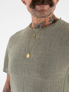 IMPERIAL T-shirt serafino effetto lino con retro in cotone liscio T84063006 Salvia (1)