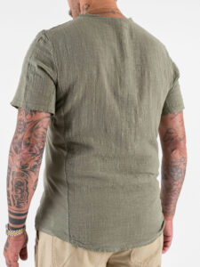 IMPERIAL T-shirt serafino effetto lino con retro in cotone liscio T84063006 Salvia (3)