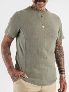 IMPERIAL T-shirt serafino effetto lino con retro in cotone liscio T84063006 Salvia (5)