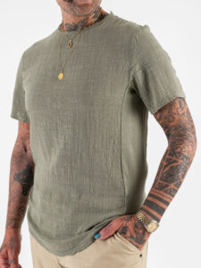 IMPERIAL T-shirt serafino effetto lino con retro in cotone liscio T84063006 Salvia (6)