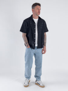 ONLY&SONS Camicia a mezza manica in cotone traforato ARON 22033686 Jet Black (3)