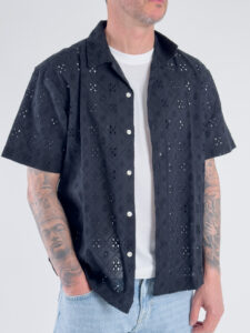 ONLY&SONS Camicia a mezza manica in cotone traforato ARON 22033686 Jet Black (4)