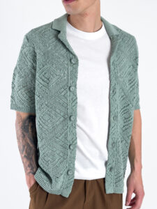 ONLY&SONS Camicia a mezza manica in maglia traforata KOLMAR 22034030 Icberg Green (1)
