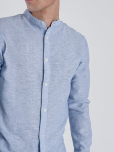 ONLY&SONS Camicia in misto lino con collo coreana CAIDEN 22019173 Ashleigh BlueMelange (1)