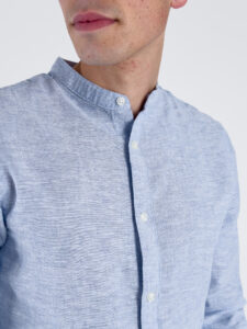 ONLY&SONS Camicia in misto lino con collo coreana CAIDEN 22019173 Ashleigh BlueMelange (2)