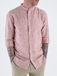 ONLY&SONS Camicia in misto lino con collo coreana CAIDEN 22019173 Copper BrownMelange (2)