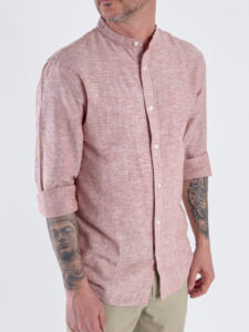 ONLY&SONS Camicia in misto lino con collo coreana CAIDEN 22019173 Copper BrownMelange (4)