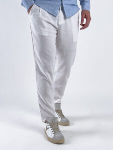 ONLY&SONS Pantalone crop in misto lino con coulisse in vita LEO 22025785 White (3)