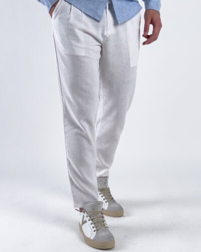 ONLY&SONS Pantalone crop in misto lino con coulisse in vita LEO 22025785 White