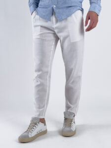 ONLY&SONS Pantalone crop in misto lino con coulisse in vita LEO 22025785 White (4)