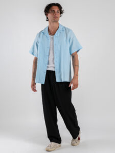 OVER-D Camicia a mezza manica in lino con collo bowling OC1S2S5C28 Polvere (2)