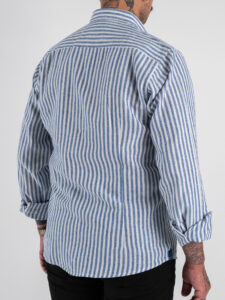 OVER-D Camicia a righe larghe in misto lino con collo alla francese OC1S2S5C11 Blu (1)