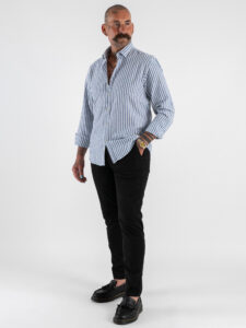 OVER-D Camicia a righe larghe in misto lino con collo alla francese OC1S2S5C11 Blu (2)
