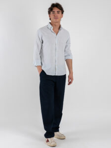 OVER-D Camicia a righe larghe in misto lino con collo alla francese OC1S2S5C11 Polvere (2)