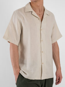 OVER-D Camicia in lino con collo coreana OC1S2S5C25 Greige (3)