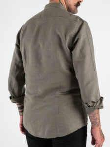OVER-D Camicia in lino con collo coreana OC1S2S5C25 Militare (1)