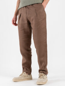 OVER-D Pantalaccio da abito Slim Fit in lino con coulisse in vita OE1S2S5P54 Cacao (2)
