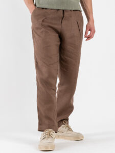 OVER-D Pantalaccio da abito Slim Fit in lino con coulisse in vita OE1S2S5P54 Cacao (3)