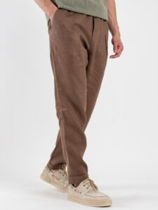 OVER-D Pantalaccio da abito Slim Fit in lino con coulisse in vita OE1S2S5P54 Cacao (4)