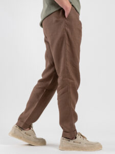 OVER-D Pantalaccio da abito Slim Fit in lino con coulisse in vita OE1S2S5P54 Cacao (5)