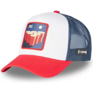 cappellino-trucker-bianco-blu-e-rosso-beer-pong-be2-cocktails-di-capslab 1