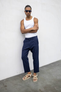 Abito regular leggero in poliviscosa con Giacca un bottone + Pantalone cropped TKN028 Blu (4)