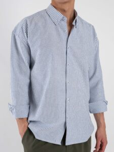 BLACKSUNDAY Camicia over a righe in cotone con colletto BYE BYE Blu (3)