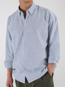 BLACKSUNDAY Camicia over a righe in cotone con colletto BYE BYE Blu (4)