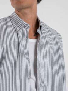 BLACKSUNDAY Camicia over a righe in cotone con colletto BYE BYE Nera (2)