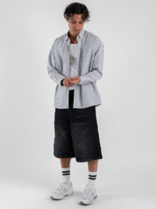 BLACKSUNDAY Camicia over a righe in cotone con colletto BYE BYE Nera (5)