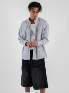 BLACKSUNDAY Camicia over a righe in cotone con colletto BYE BYE Nera (6)