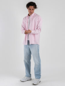 BLACKSUNDAY Camicia over a righe in cotone con colletto BYE BYE Rosa (4)