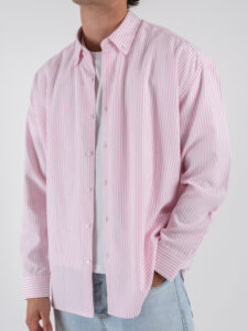 BLACKSUNDAY Camicia over a righe in cotone con colletto BYE BYE Rosa (5)