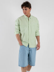 BLACKSUNDAY Camicia over a righe in cotone con colletto BYE BYE Verde (2)
