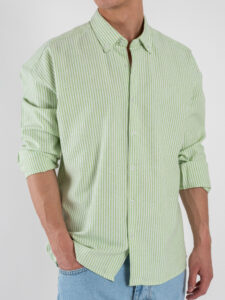 BLACKSUNDAY Camicia over a righe in cotone con colletto BYE BYE Verde (3)