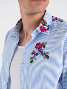BLACKSUNDAY Camicia regular a righe ricamata con colletto KOS Azzurra (4)