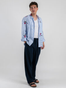BLACKSUNDAY Camicia regular a righe ricamata con colletto KOS Azzurra (5)