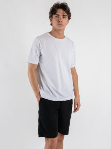 Bermuda regular in misto lino con elastico in vita KK903 Black (2)